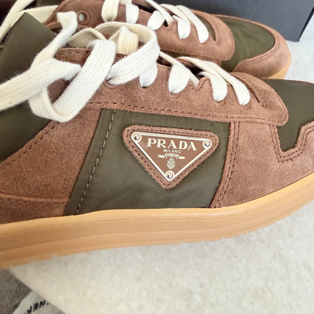 Prada Milano 2EE364 Men Brown/Green Suede Fabric Downtown Sneakers shoes UK 9 - Picture 9 of 16